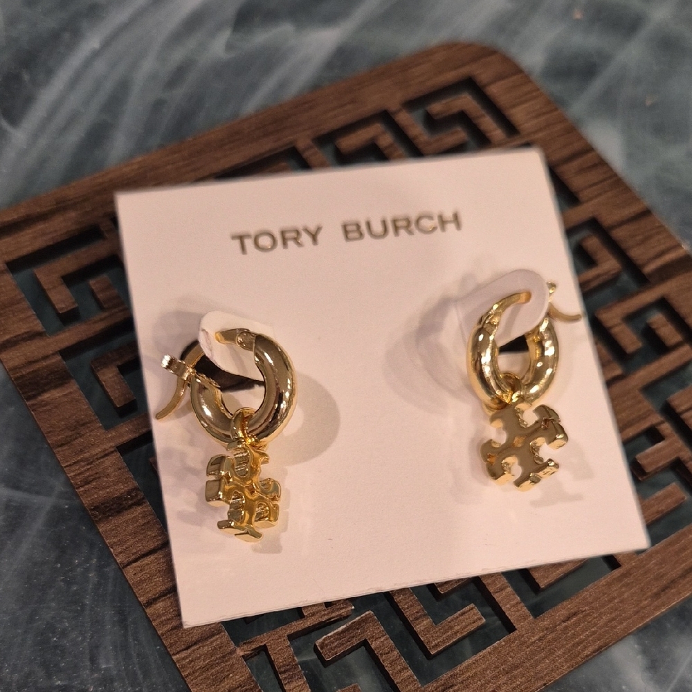 Tory Burch Gold Logo Charm Earrings